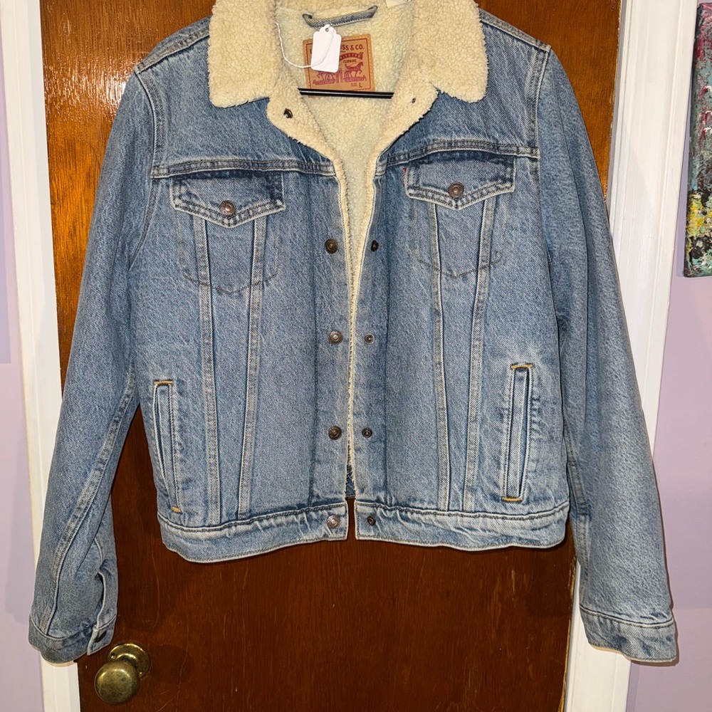 Levi's Blue Denim Jacket with Cream Sherpa Collar